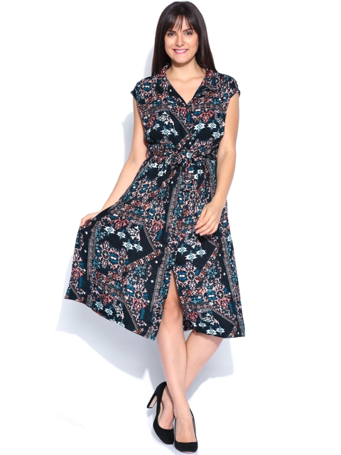 

Tokyo Talkies Navy Printed Midi Dress, Navy blue
