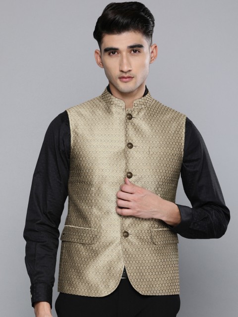 

Louis Philippe Men Beige Woven Design Slim Fit Nehru Jacket