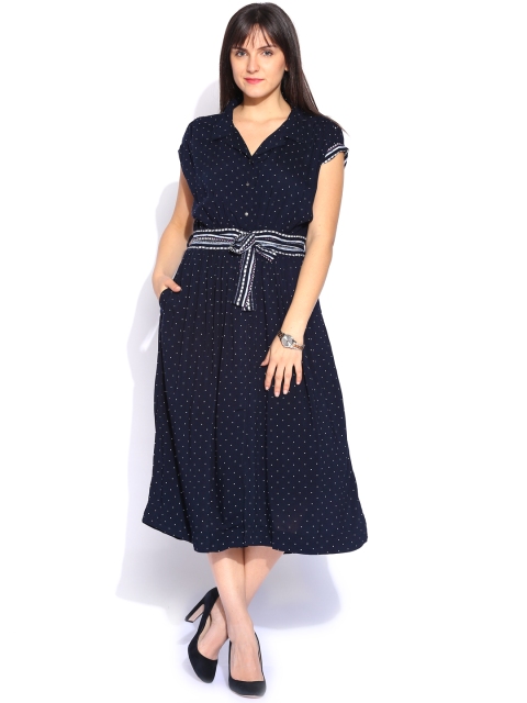 

Tokyo Talkies Blue Polka Dot Print Midi Dress, Navy blue
