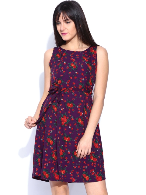 

Tokyo Talkies Purple Printed Fit & Flare Dress