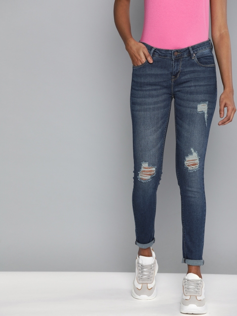 

HERE&NOW Women Blue Skinny Fit Mid-Rise Low Distress Stretchable Jeans