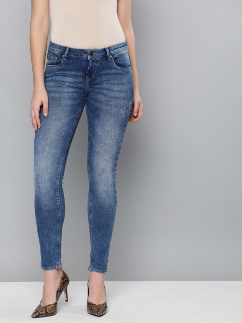 

HERE&NOW Women Blue Skinny Fit Mid-Rise Low Distress Stretchable Jeans