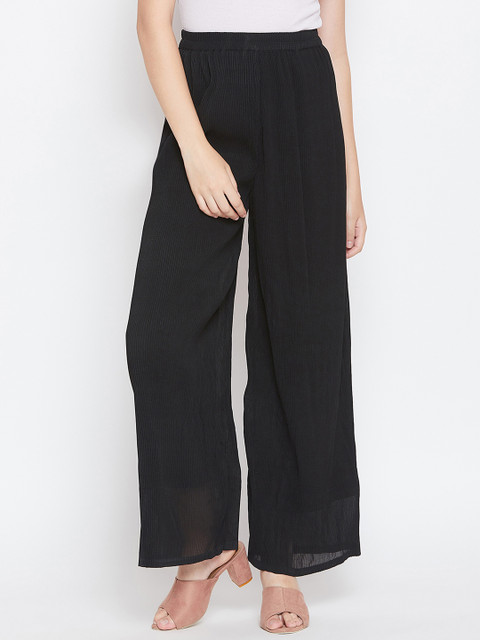 

LUCERO Women Black Loose Fit Solid Parallel Trousers