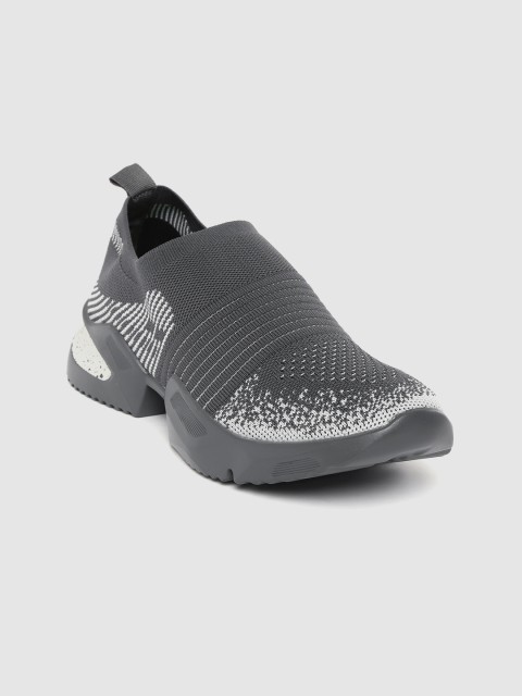 

Carlton London sports Women Charcoal Grey & White Self-Striped Running Shoes