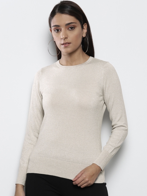 

DOROTHY PERKINS Women Silve Solid Pullover Sweater With Shimmer Detail, Silver