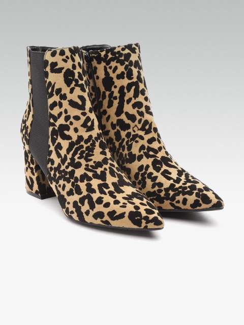 

DOROTHY PERKINS Women Beige & Black Leopard Print Heeled Boots