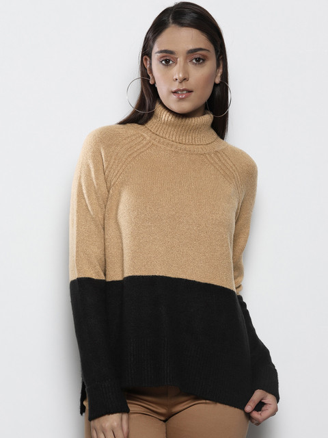 

DOROTHY PERKINS Women Brown & Black Colourblocked Pullover Sweater