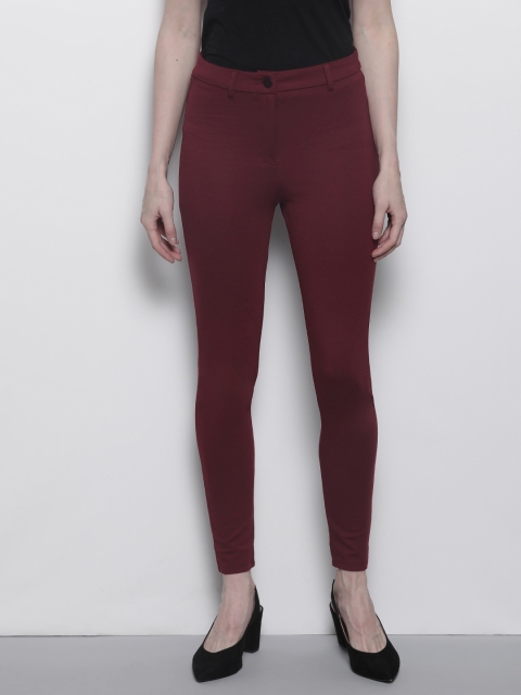 

DOROTHY PERKINS Women Burgundy Skinny Fit Solid Trousers