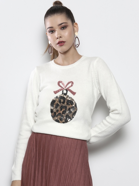 

DOROTHY PERKINS Women White Embellished Pullover Sweater