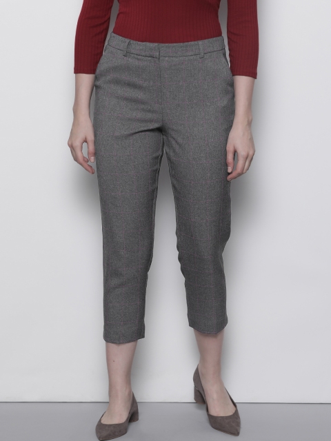 

DOROTHY PERKINS Women Charcoal Grey & Pink Checked Petite Cropped Petite Formal Trousers