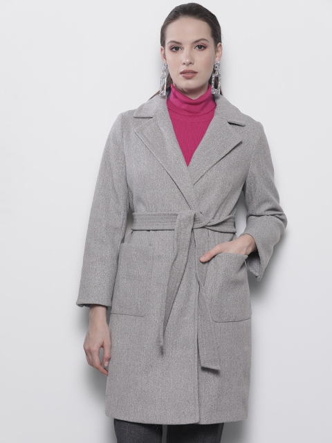 

DOROTHY PERKINS Women Grey Solid Petite Wrap Coat