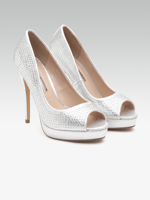 

DOROTHY PERKINS Women Silver-Toned Embellished Peep Toes