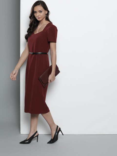 

DOROTHY PERKINS Women Burgundy Solid Sheath Dress