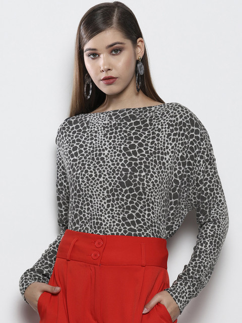 

DOROTHY PERKINS Women Grey Animal Print Pullover