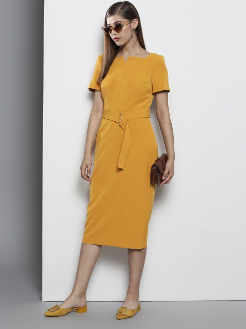

DOROTHY PERKINS Women Mustard Yellow Solid Sheath Dress