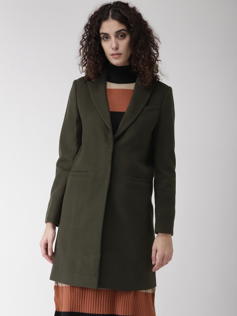 

Marks & Spencer Women Olive Green Solid Longline Overcoat