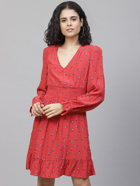 

Marks & Spencer Women Red & Blue Floral Print A-Line Dress