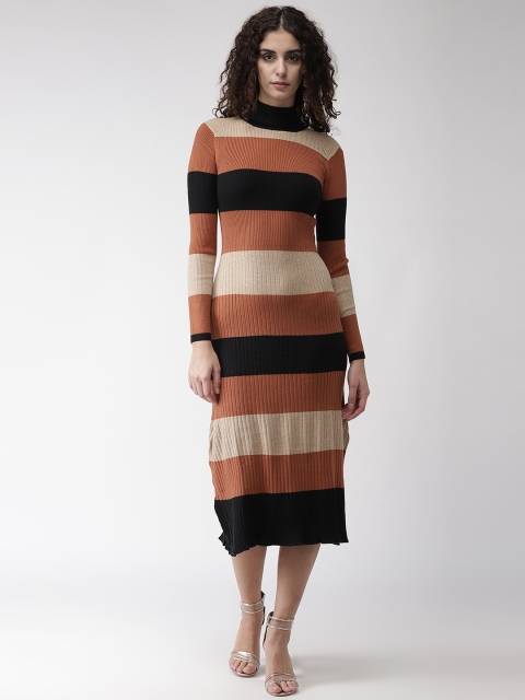 

Marks & Spencer Women Brown & Beige Colourblocked Ribbed Sweater Dress