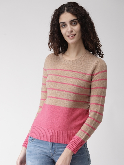 

Marks & Spencer Women Brown & Pink Striped Pullover Sweater