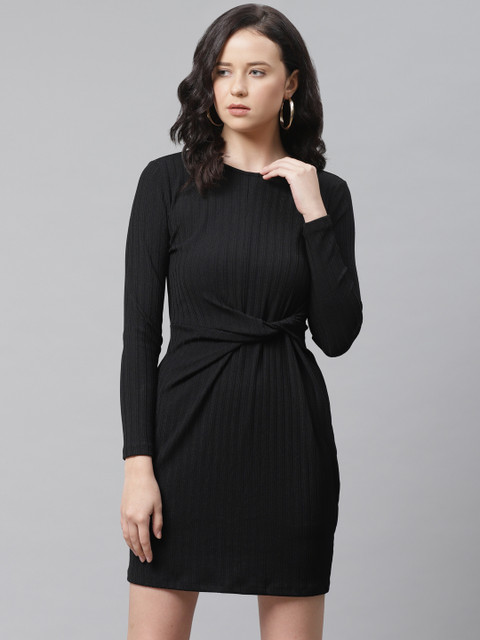 

Marks & Spencer Women Black Non-Iron Ribbed Twisted Mini Bodycon Dress