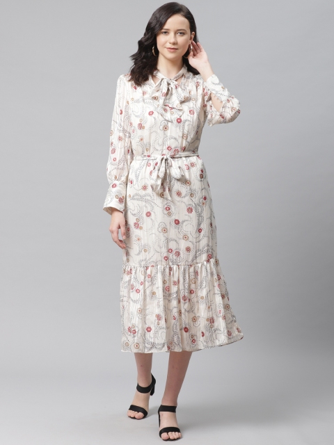 

Marks & Spencer Women White & Red Printed A-Line Dress