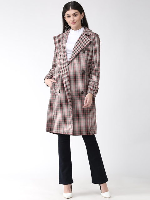 

Marks & Spencer Women Beige & Black Checked Double Breasted Longline Trench Coat