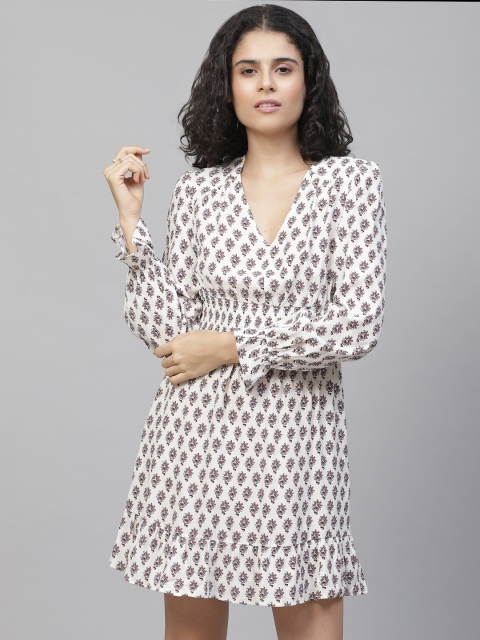 

Marks & Spencer Women White & Blue Ethnic Print A-Line Dress