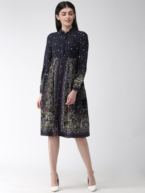 

Marks & Spencer Women Navy Blue & Green Floral Printed Shirt Dress