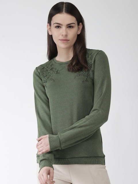 

Marks & Spencer Women Olive Green Embroidered Detail Pullover Sweater