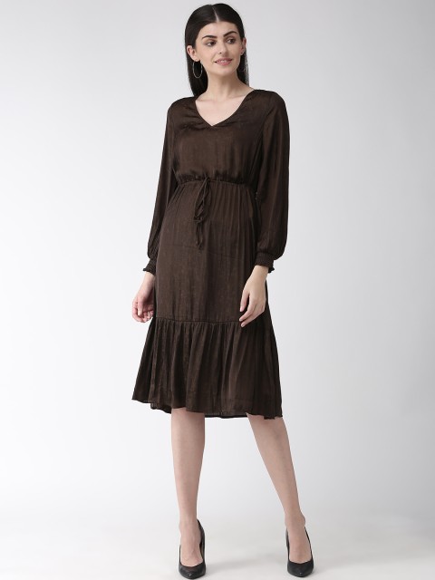 

Marks & Spencer Women Brown Self Design Jacquard A-Line Dress With Satin Finish
