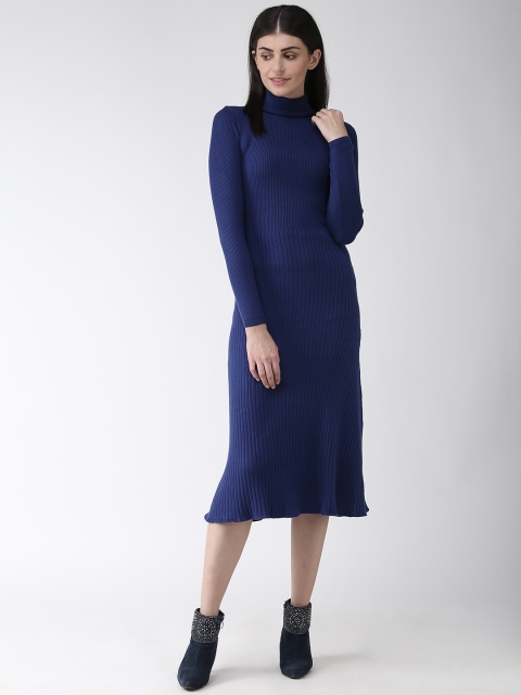 

Marks & Spencer Women Navy Blue Ribbed A-Line Jumper Dress