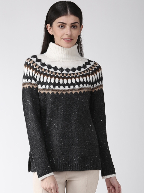 

Marks & Spencer Women Charcoal Grey & White Self Design Pullover Sweater