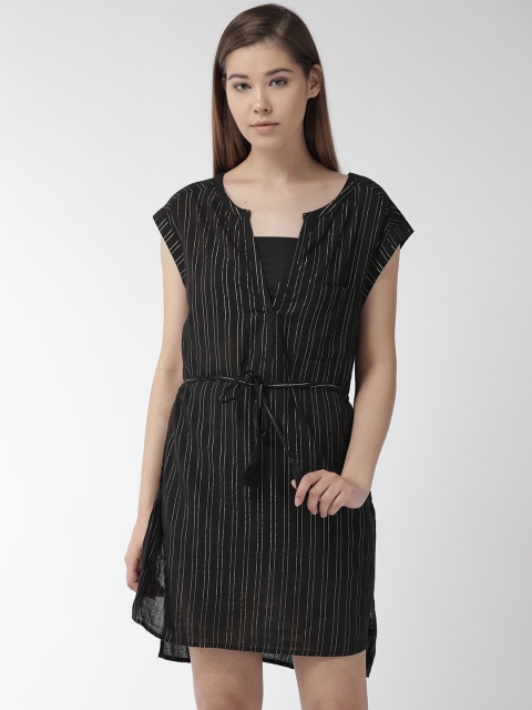 

Marks & Spencer Women Black & Golden Self Striped Cover-Up Dress