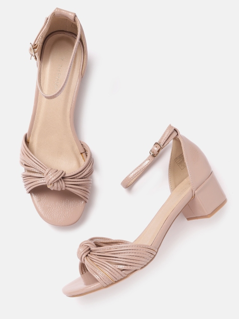 

Van Heusen Woman Peach-Coloured Solid Knot Detail Mid-Top Block Heels
