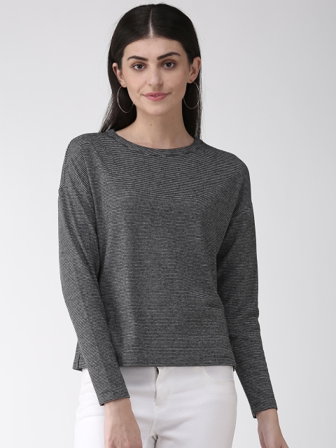 

Marks & Spencer Women Charcoal Grey & Black Striped Round Neck T-shirt