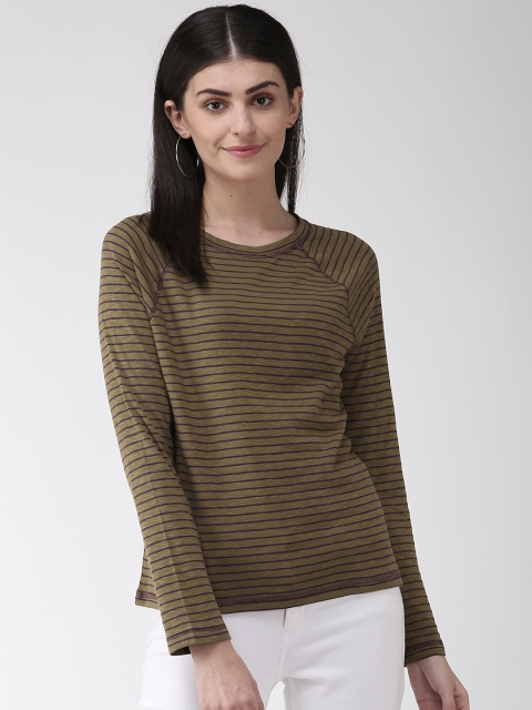 

Marks & Spencer Women Olive Green & Purple Striped Round Neck T-shirt