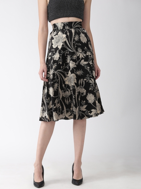 

Marks & Spencer Women Black & Beige Printed Satin Finish A-Line Skirt