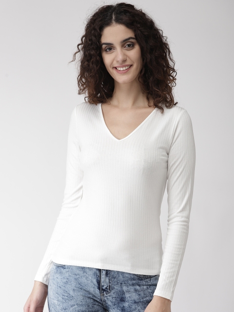 

Marks & Spencer Women White Self Striped Fitted Top