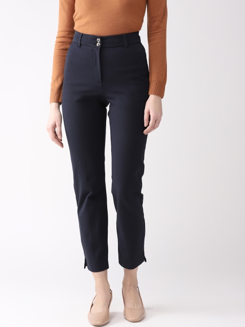 

Marks & Spencer Women Navy Blue Slim Fit Solid Cropped Formal Trousers