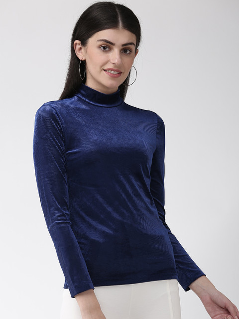 

Marks & Spencer Women Blue Self Design Velvet Finish Fitted Top