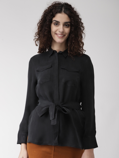 

Marks & Spencer Women Black Regular Fit Solid Casual Shirt with Belt