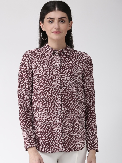 

Marks & Spencer Women Burgundy & Off-White Regular Fit Silk Printed Casual Shirt