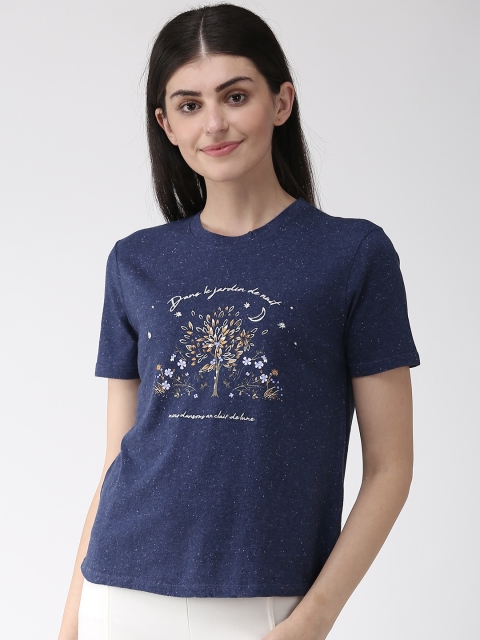 

Marks & Spencer Women Navy Blue Printed Round Neck T-shirt