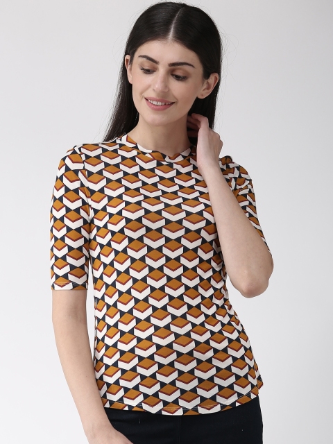 

Marks & Spencer Women Mustard Yellow & White Printed Round Neck T-shirt