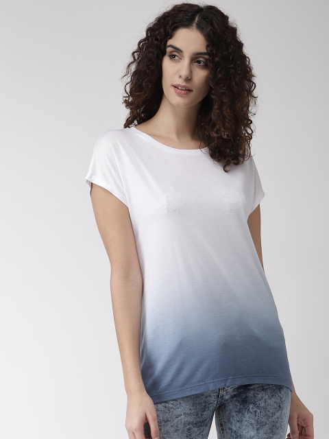 

Marks & Spencer Women White & Blue Ombre-Effect Dyed Round Neck T-shirt