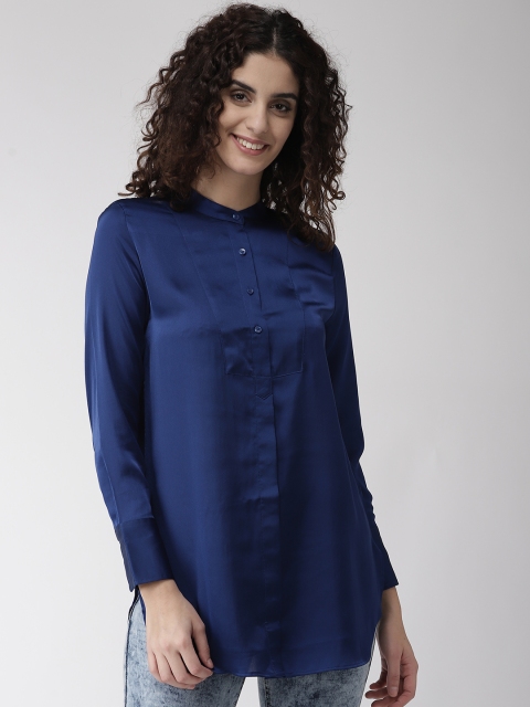 

Marks & Spencer Women Blue Regular Fit Solid Longline Casual Shirt With Satin Finish