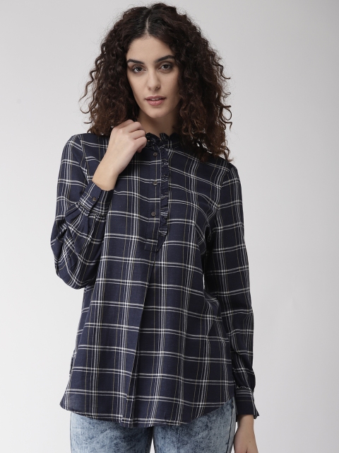 

Marks & Spencer Women Navy Blue & White Checked Shirt Style Top