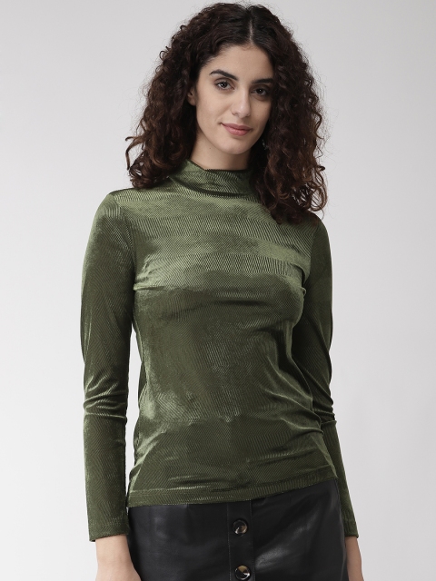 

Marks & Spencer Women Olive Green Chevron Patterned Velvet Finish Fitted Top