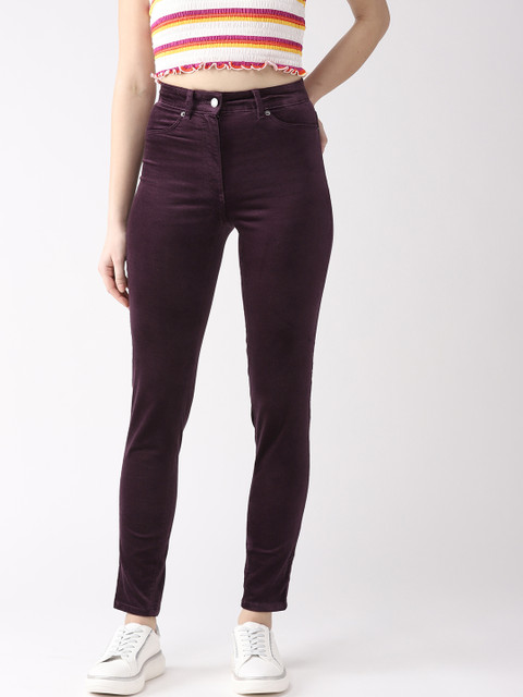 

Marks & Spencer Women Purple Regular Fit Solid Velvet Finish Regular Trousers