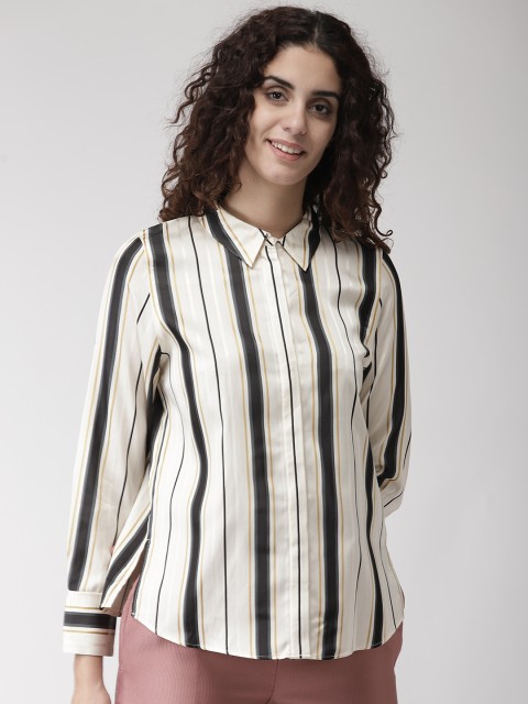 

Marks & Spencer Women Off-White & Black Regular Fit Striped Casual Shirt